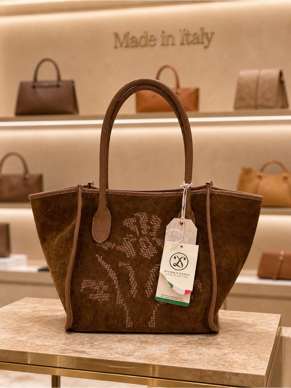🇮🇹Italian Suede & Leather Tote Bag Floral Embroidered NWT quiet luxury resort